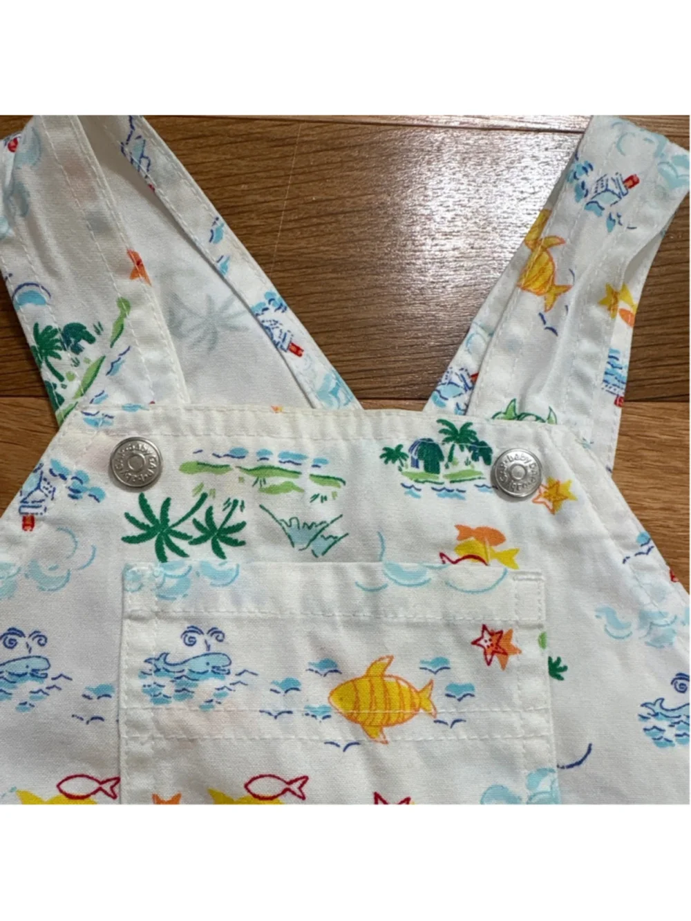 VTG Y2K Baby Gap Overalls 12-18 Months White Blue Fish Print